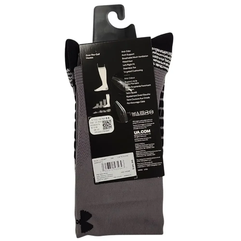 Under Armour Soccer Performance Over The Calf Socks, Graphite, M 7-8.5, NWT